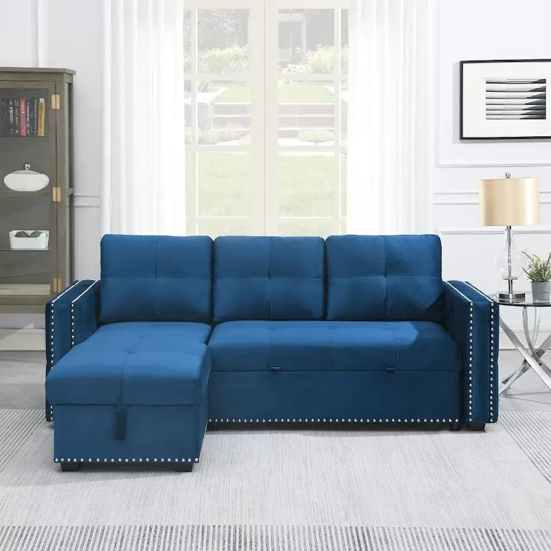 Modern Reversible L-shaped Sleeper Sectional Sofa Bed with Storage Chaise