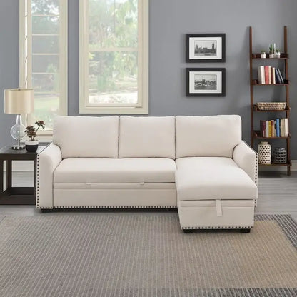 Modern Reversible L-shaped Sleeper Sectional Sofa Bed with Storage Chaise