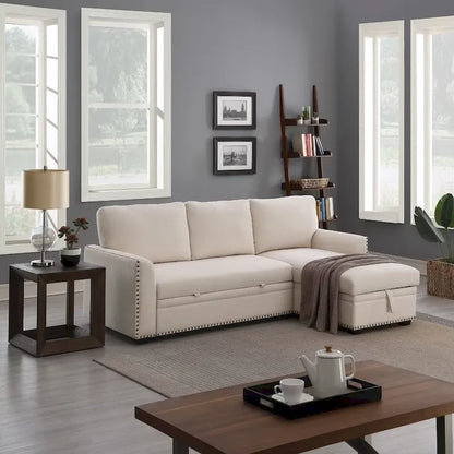 Modern Reversible L-shaped Sleeper Sectional Sofa Bed with Storage Chaise