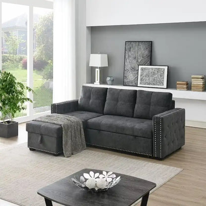 Modern Reversible L-shaped Sleeper Sectional Sofa Bed with Storage Chaise