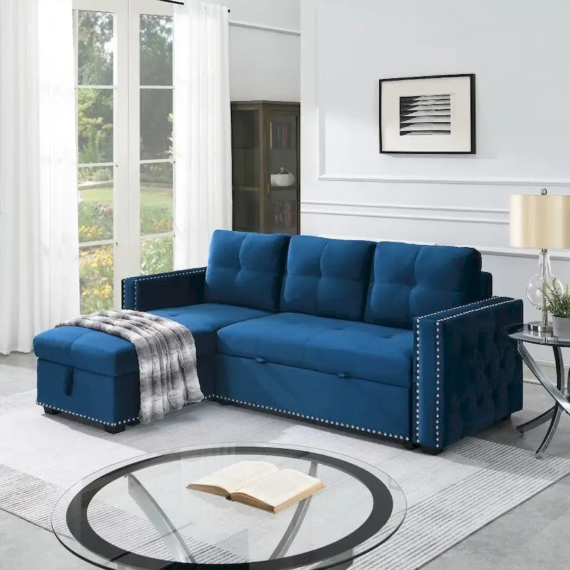 Modern Reversible L-shaped Sleeper Sectional Sofa Bed with Storage Chaise