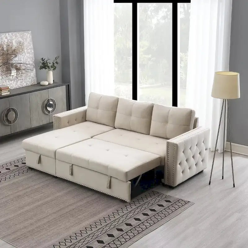 Modern Reversible L-shaped Sleeper Sectional Sofa Bed with Storage Chaise