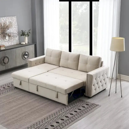 Modern Reversible L-shaped Sleeper Sectional Sofa Bed with Storage Chaise