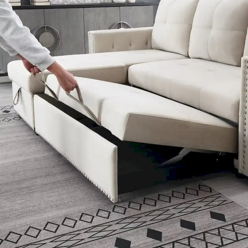 Modern Reversible L-shaped Sleeper Sectional Sofa Bed with Storage Chaise