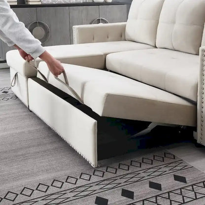 Modern Reversible L-shaped Sleeper Sectional Sofa Bed with Storage Chaise