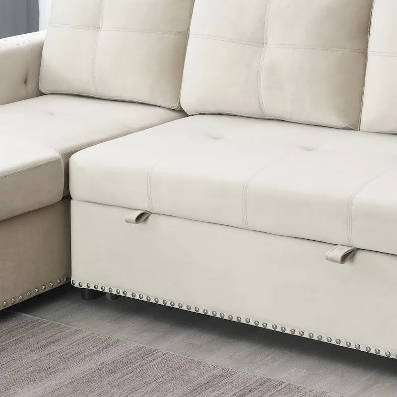 Modern Reversible L-shaped Sleeper Sectional Sofa Bed with Storage Chaise