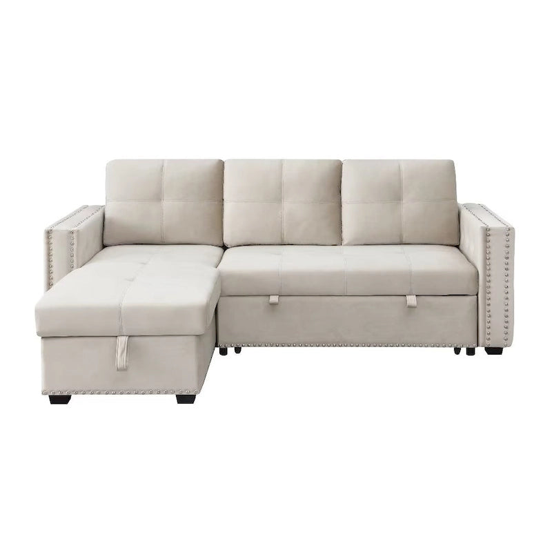 Modern Reversible L-shaped Sleeper Sectional Sofa Bed with Storage Chaise