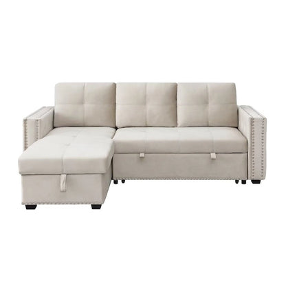 Modern Reversible L-shaped Sleeper Sectional Sofa Bed with Storage Chaise