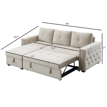 Modern Reversible L-shaped Sleeper Sectional Sofa Bed with Storage Chaise