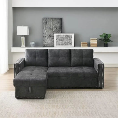 Modern Reversible L-shaped Sleeper Sectional Sofa Bed with Storage Chaise