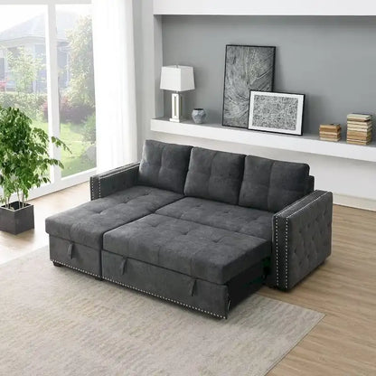 Modern Reversible L-shaped Sleeper Sectional Sofa Bed with Storage Chaise