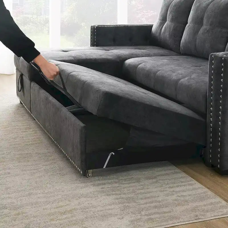 Modern Reversible L-shaped Sleeper Sectional Sofa Bed with Storage Chaise
