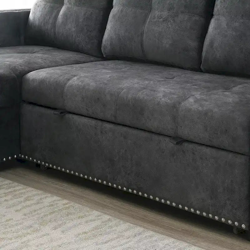 Modern Reversible L-shaped Sleeper Sectional Sofa Bed with Storage Chaise