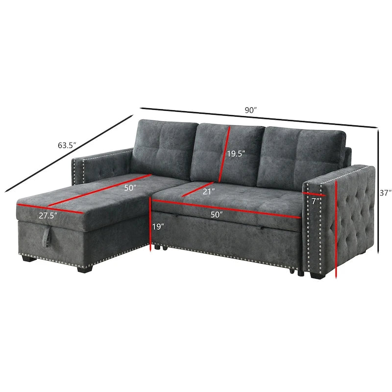Modern Reversible L-shaped Sleeper Sectional Sofa Bed with Storage Chaise