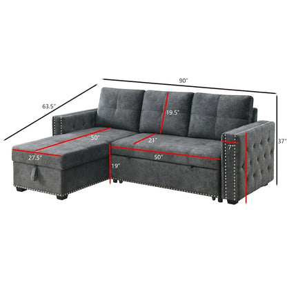 Modern Reversible L-shaped Sleeper Sectional Sofa Bed with Storage Chaise