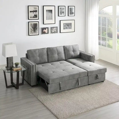 Modern Reversible L-shaped Sleeper Sectional Sofa Bed with Storage Chaise