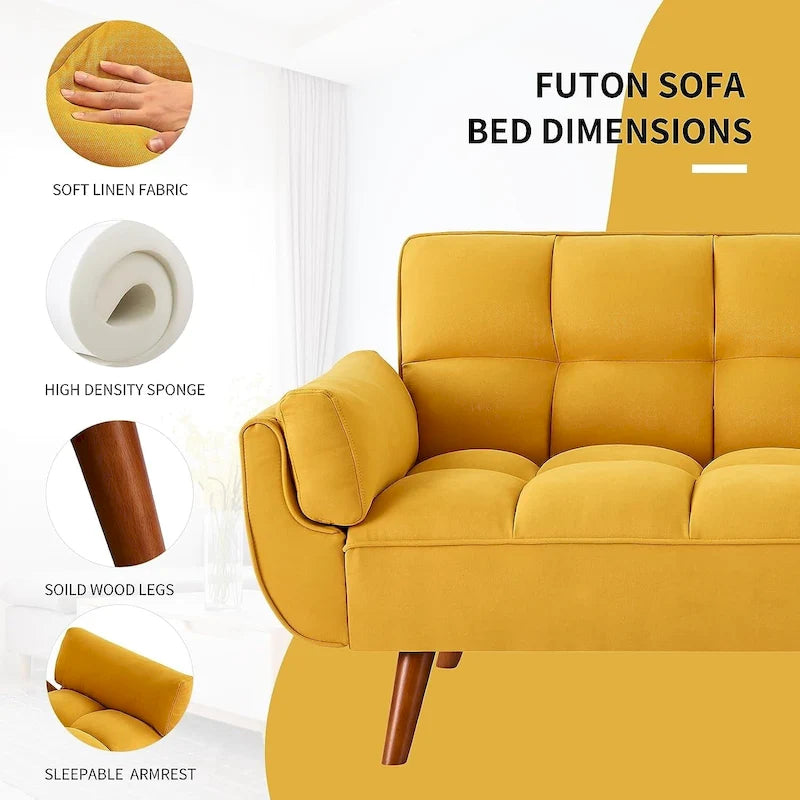75.39 INCH Futon Sofa Bed, Convertible Folding Futon Couch Recliner Lounge For Living Room With 2 Pillow/Armrest