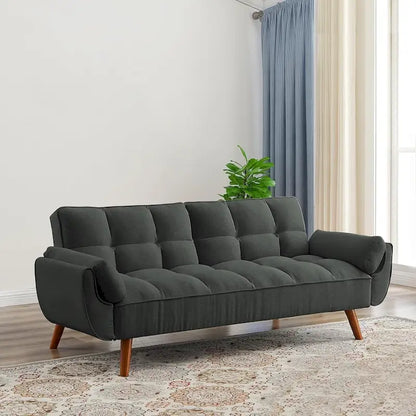 75.39 INCH Futon Sofa Bed, Convertible Folding Futon Couch Recliner Lounge For Living Room With 2 Pillow/Armrest