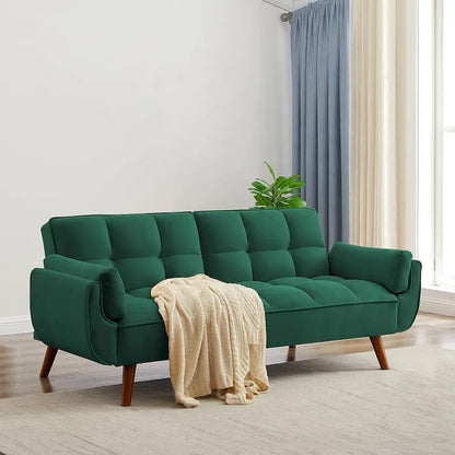 75.39 INCH Futon Sofa Bed, Convertible Folding Futon Couch Recliner Lounge For Living Room With 2 Pillow/Armrest