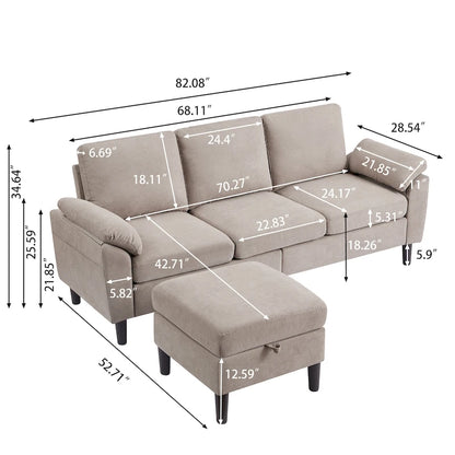 Jarenie 79.72 L Shaped Sofa with Storage Ottoman for Living Room