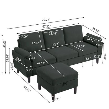 Jarenie 79.72 L Shaped Sofa with Storage Ottoman for Living Room