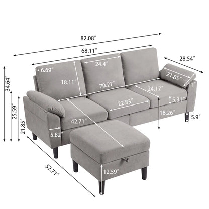 Jarenie 79.72 L Shaped Sofa with Storage Ottoman for Living Room