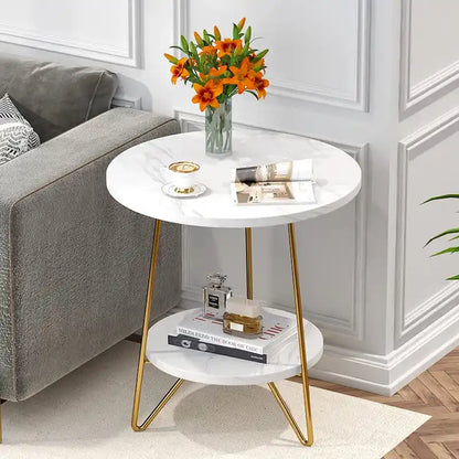 Round End Table, 2 Tier Wood Sofa Side Table for Living Room Bedroom