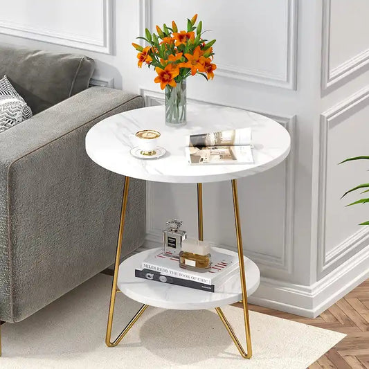 Round End Table, 2 Tier Wood Sofa Side Table for Living Room Bedroom