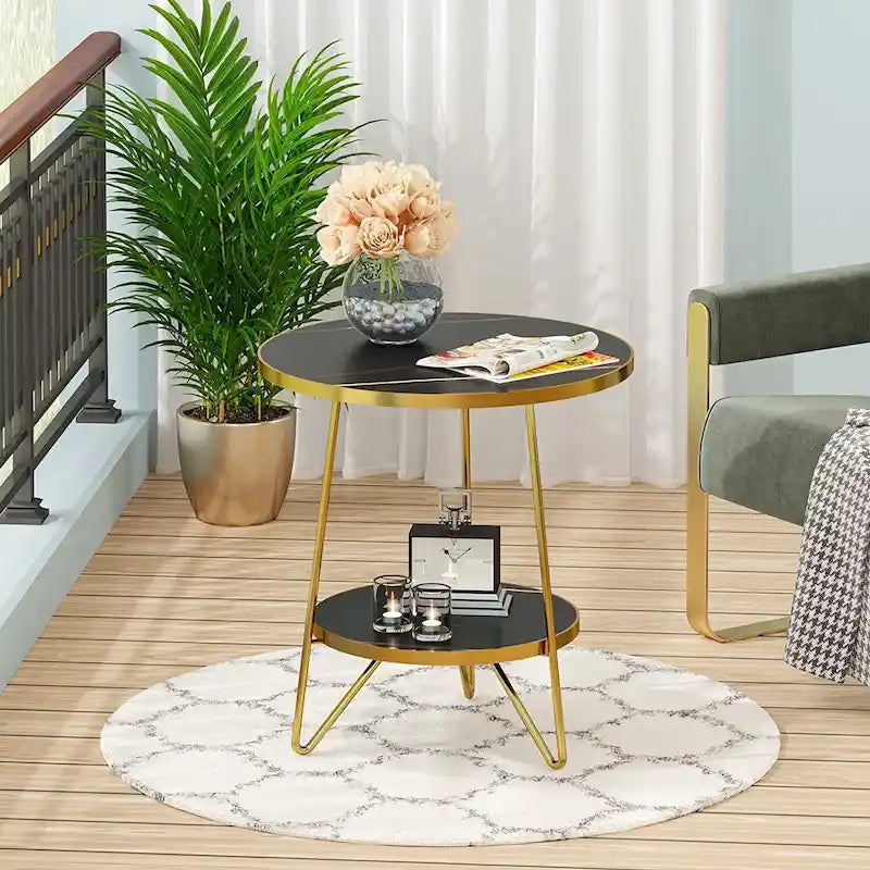 Round End Table, 2 Tier Wood Sofa Side Table for Living Room Bedroom