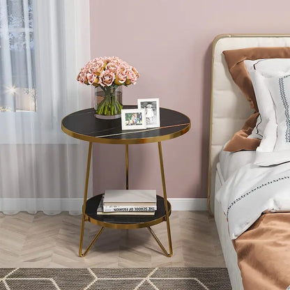 Round End Table, 2 Tier Wood Sofa Side Table for Living Room Bedroom