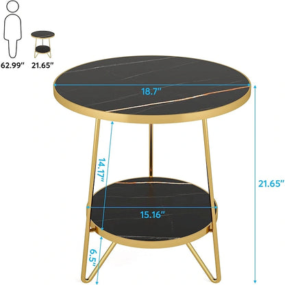 Round End Table, 2 Tier Wood Sofa Side Table for Living Room Bedroom