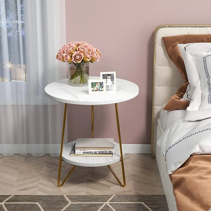 Round End Table, 2 Tier Wood Sofa Side Table for Living Room Bedroom