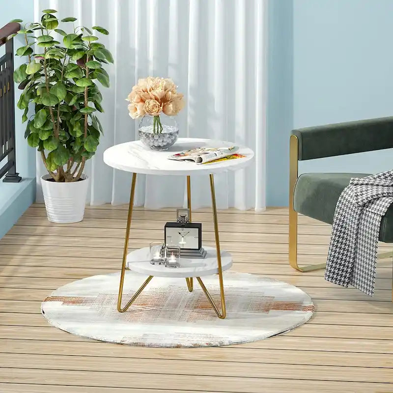 Round End Table, 2 Tier Wood Sofa Side Table for Living Room Bedroom