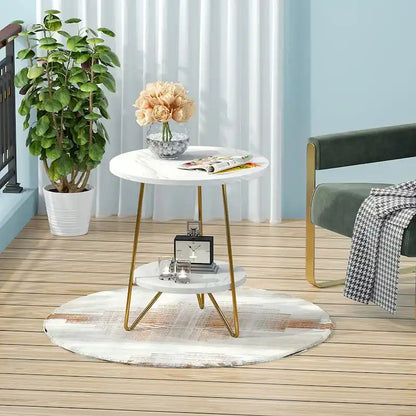 Round End Table, 2 Tier Wood Sofa Side Table for Living Room Bedroom