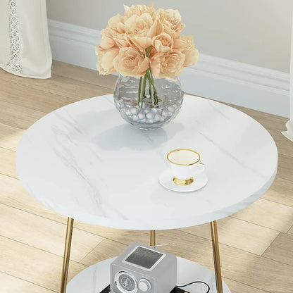 Round End Table, 2 Tier Wood Sofa Side Table for Living Room Bedroom