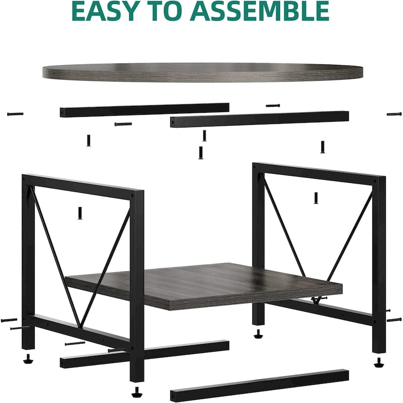 Moasis Industrial 2-Tier Round Coffee Table with Shelf