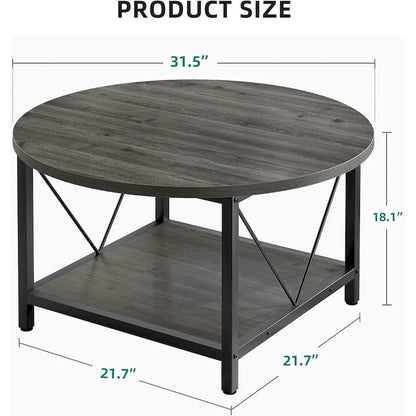 Moasis Industrial 2-Tier Round Coffee Table with Shelf