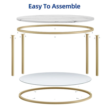 Moasis Industrial 2-Tier Round Coffee Table with Shelf