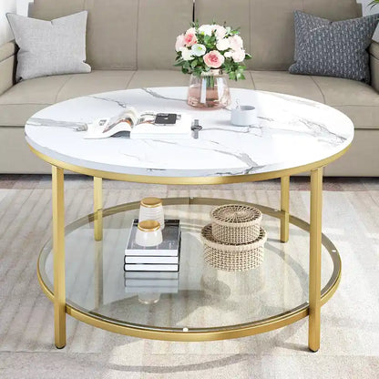 Moasis Industrial 2-Tier Round Coffee Table with Shelf