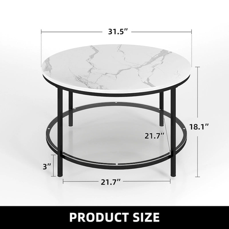 Moasis Industrial 2-Tier Round Coffee Table with Shelf