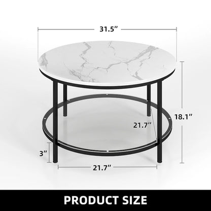 Moasis Industrial 2-Tier Round Coffee Table with Shelf
