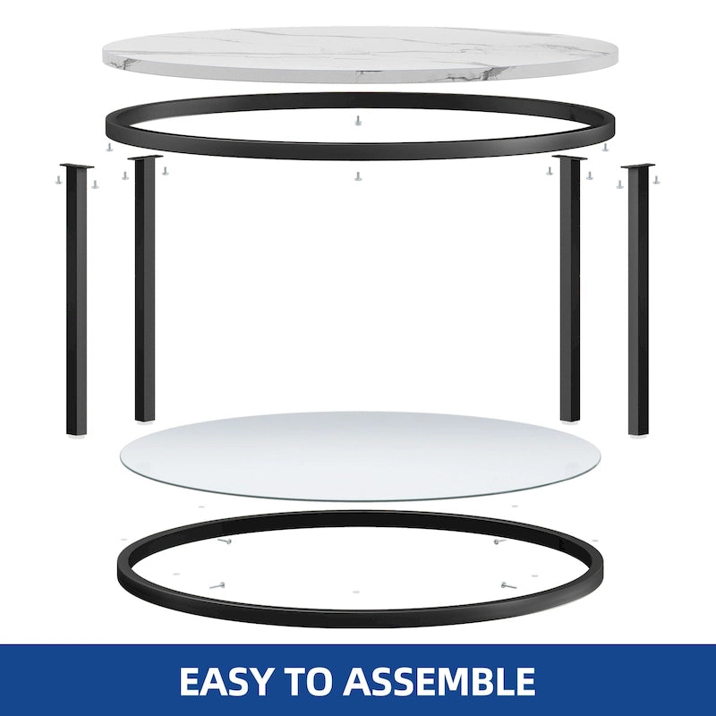 Moasis Industrial 2-Tier Round Coffee Table with Shelf