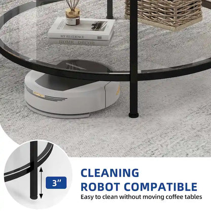 Moasis Industrial 2-Tier Round Coffee Table with Shelf