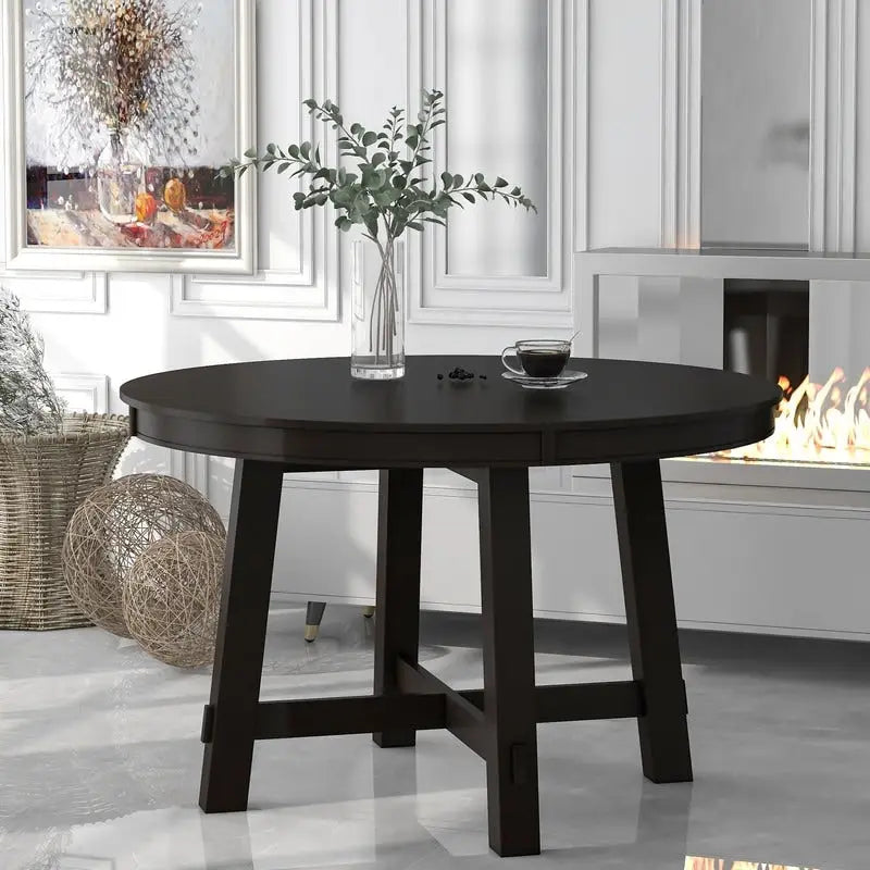 Farmhouse Round Extendable Dining Table with 16 Leaf Wood