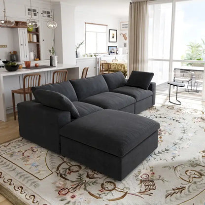 L-shape Linen Sectional Sofa Upholstered Sofa Multiple Cushions Couch with Storage Ottoman