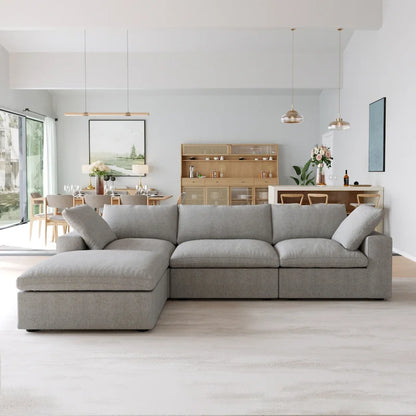 L-shape Linen Sectional Sofa Upholstered Sofa Multiple Cushions Couch with Storage Ottoman