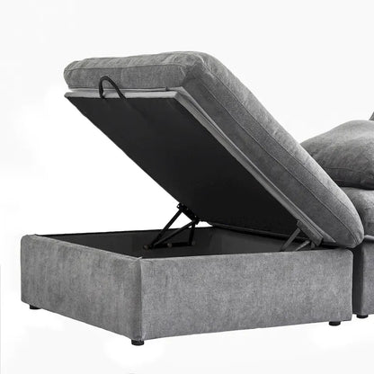 L-shape Linen Sectional Sofa Upholstered Sofa Multiple Cushions Couch with Storage Ottoman