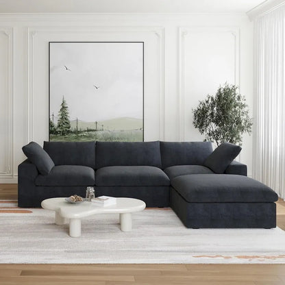 L-shape Linen Sectional Sofa Upholstered Sofa Multiple Cushions Couch with Storage Ottoman