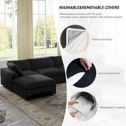L-shape Linen Sectional Sofa Upholstered Sofa Multiple Cushions Couch with Storage Ottoman