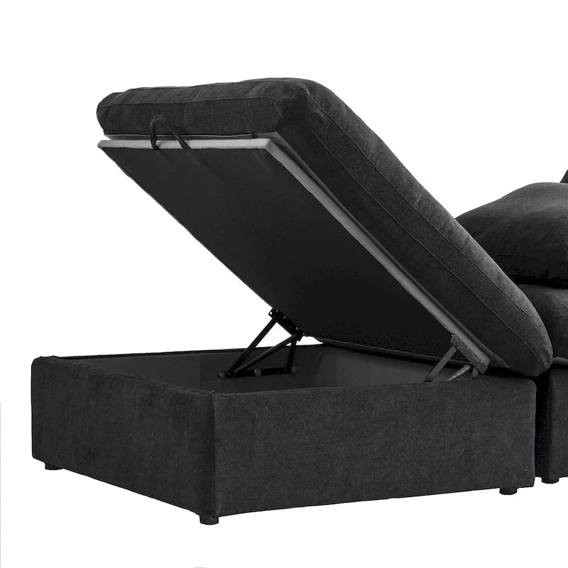 L-shape Linen Sectional Sofa Upholstered Sofa Multiple Cushions Couch with Storage Ottoman